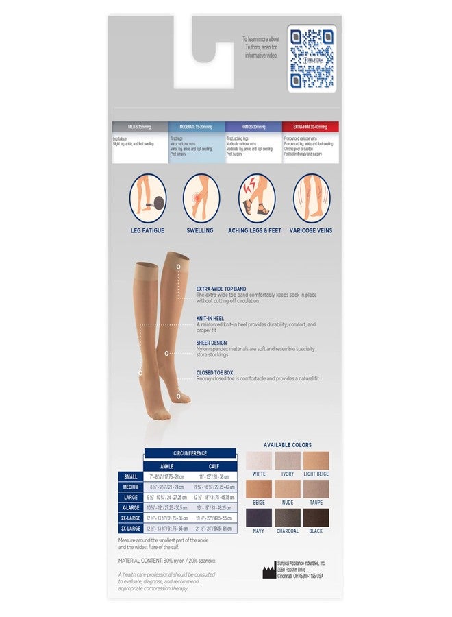 Truform Sheer Compression Stockings, 15-20 mmHg, Women's Knee High Length, Open Toe, 20 Denier, Beige, X-Large - Image 4